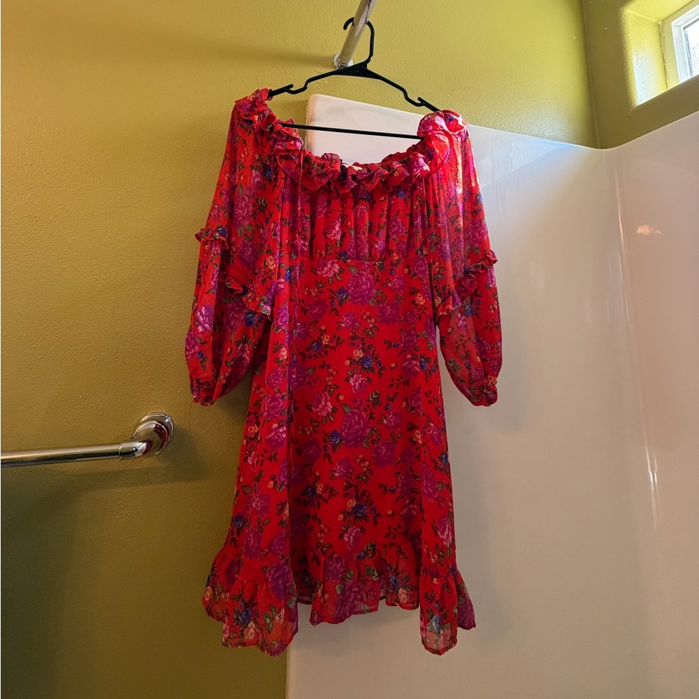 Topshop Red Floral Mini Dress